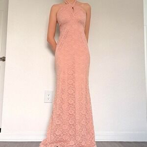 Y2K Pink Lace Halter Maxi Dress – Club L London